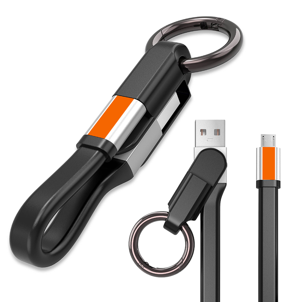 ラバー キーリング ケーブル, マイクロ USB 高速充電 & 同期ケーブル, 3 インチ /10 cm, 究極の汎用性, マイクロ USB 充電可能デバイスと互換性があります。